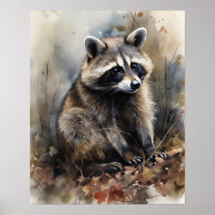 Poster av Raccoon Woodland Animal Art Print