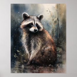 Poster av Raccoon Woodland Animal Art Print