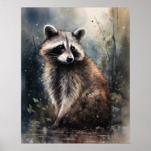Poster av Raccoon Woodland Animal Art Print