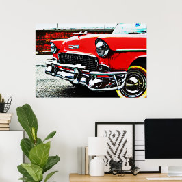 Poster av Red Classic Vintage Bel Luft bil Art