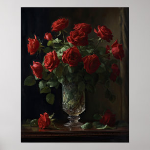 Poster av röd ros-blommor