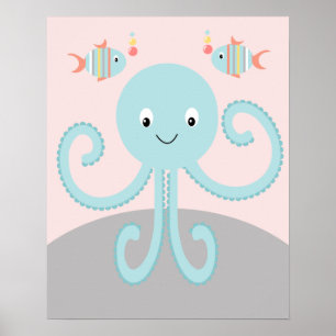Poster av Rosa av havslevande Octopus Art i GirSea