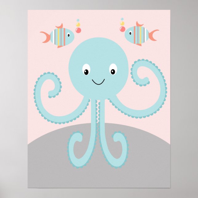 Poster av Rosa av havslevande Octopus Art i GirSea (Framsidan)