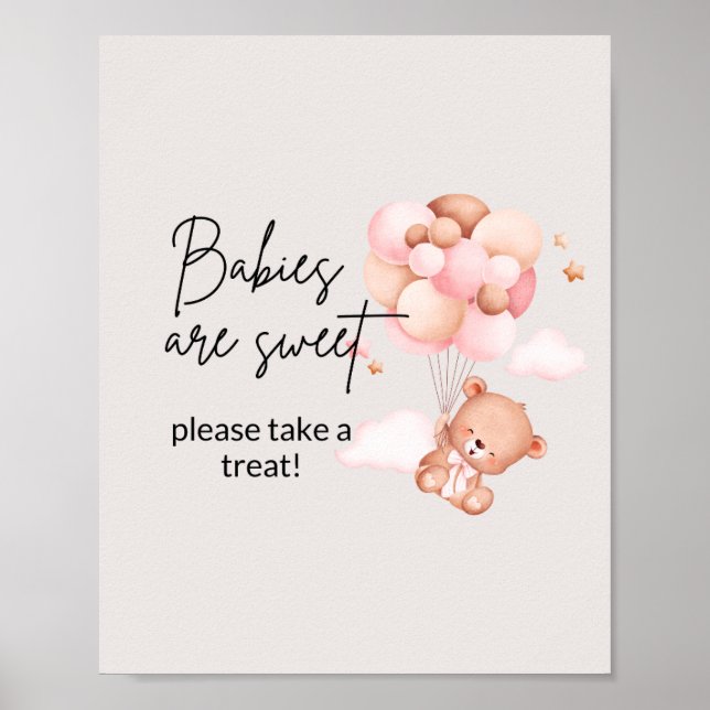 Poster av rosa Baby Bear & Balloat Treat (Framsidan)