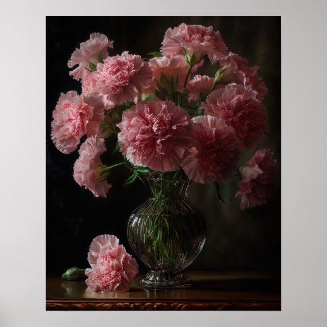Poster av rosa Carnation Flowers Art Print  (Framsidan)