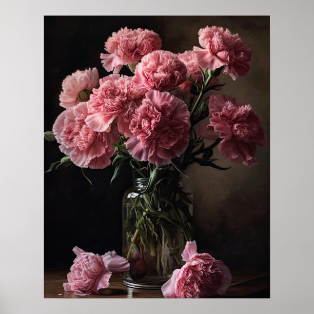 Poster av rosa Carnation Flowers Art Print  (Framsidan)