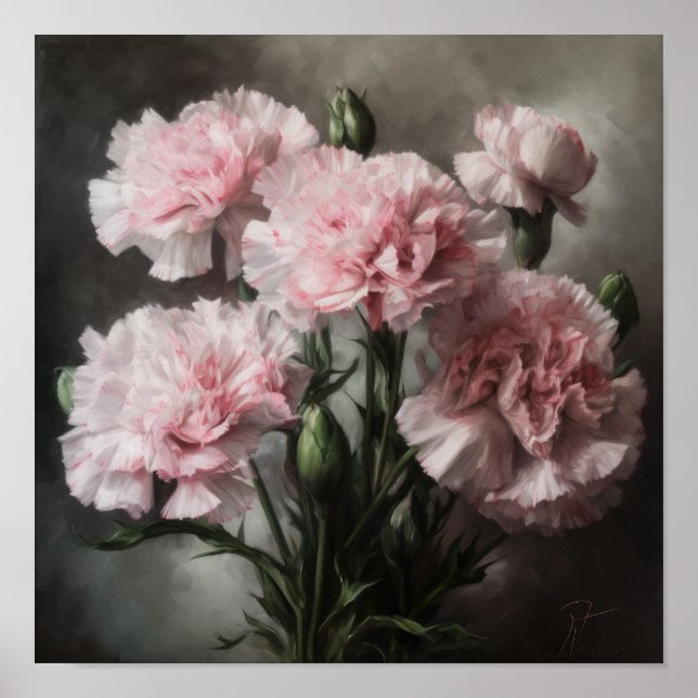Poster av rosa Carnations Flower Art Print  (Framsidan)