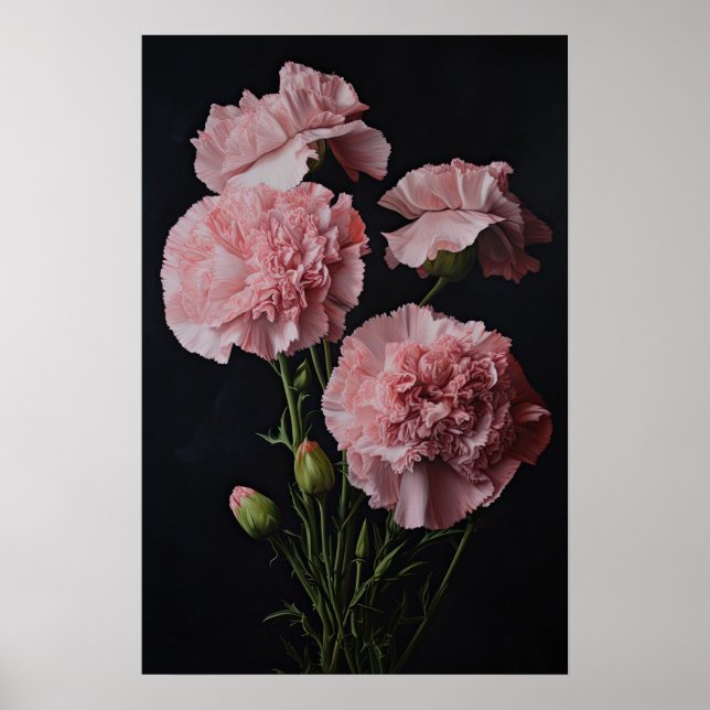 Poster av rosa Carnations Flower Art Print  (Framsidan)
