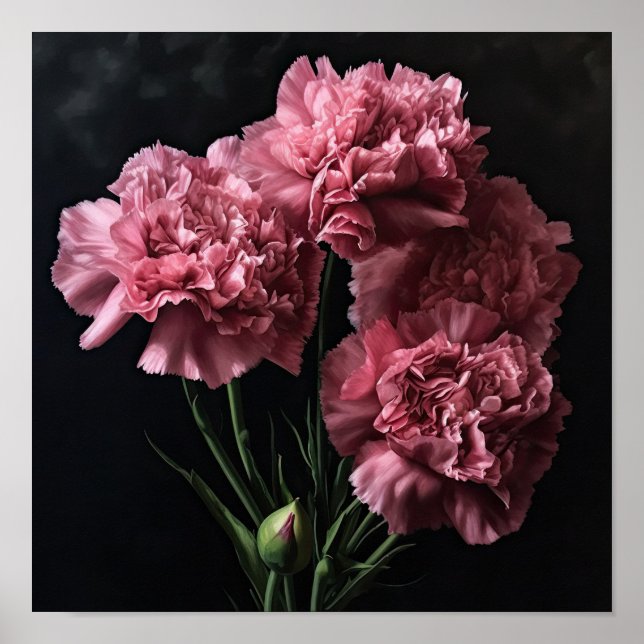 Poster av rosa Carnations Flower Art Print  (Framsidan)
