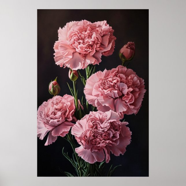 Poster av rosa Carnations Flower Art Print  (Framsidan)