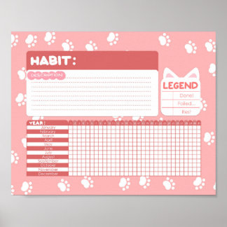 Poster av rosa Cat Paw Print Habit Tracker 