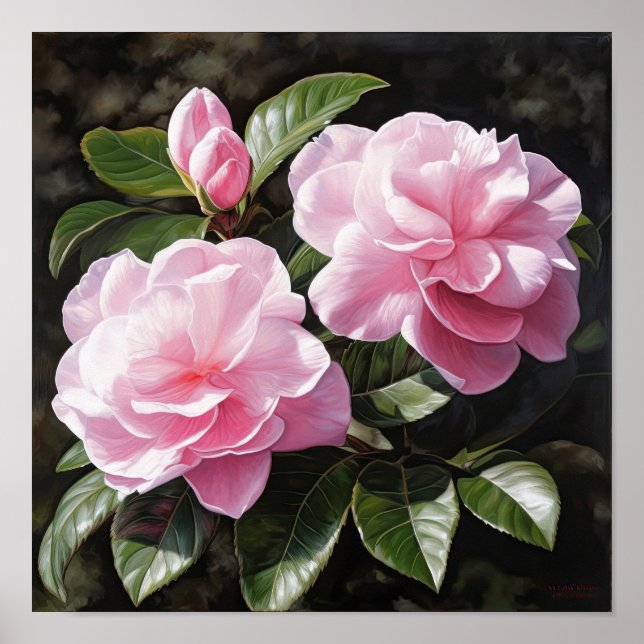 Poster av rosa Gardenias Flower Art Print  (Framsidan)
