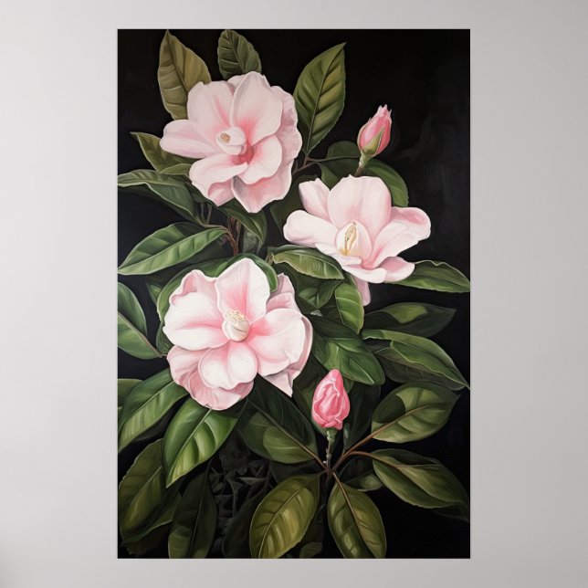 Poster av rosa Gardenias Flower Art Print  (Framsidan)