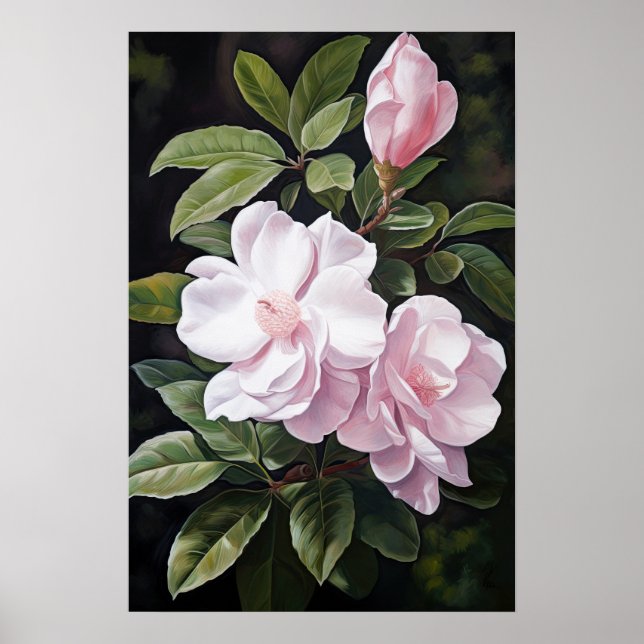 Poster av rosa Gardenias Flower Art Print  (Framsidan)
