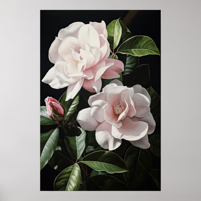Poster av rosa Gardenias Flower Art Print  (Framsidan)
