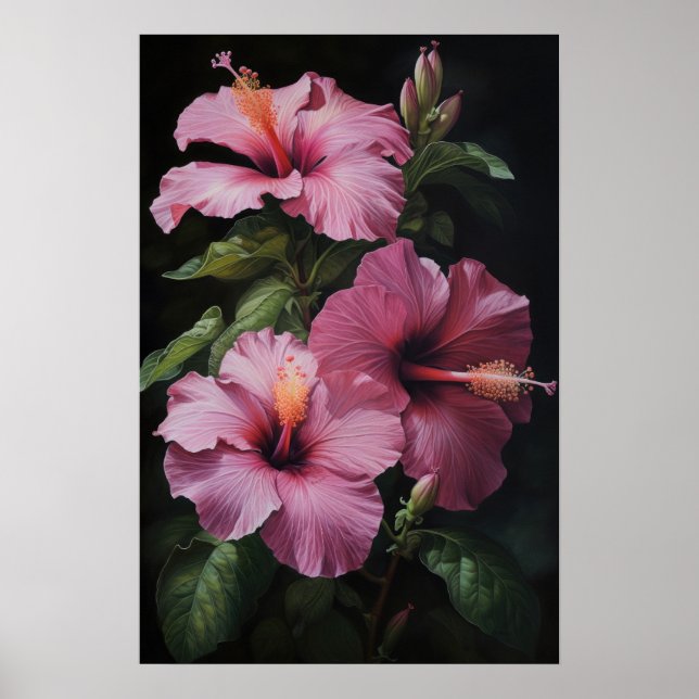 Poster av rosa Hibiscus Flower Art Print  (Framsidan)