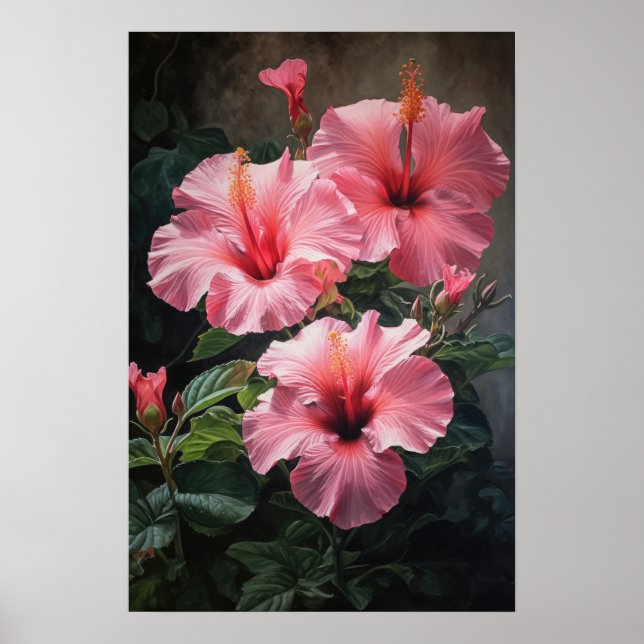 Poster av rosa Hibiscus Flower Art Print  (Framsidan)