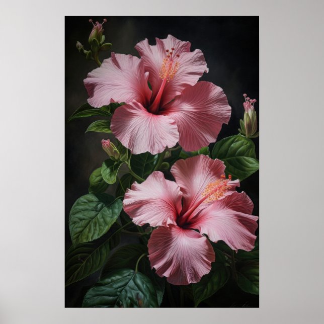 Poster av rosa Hibiscus Flower Art Print  (Framsidan)