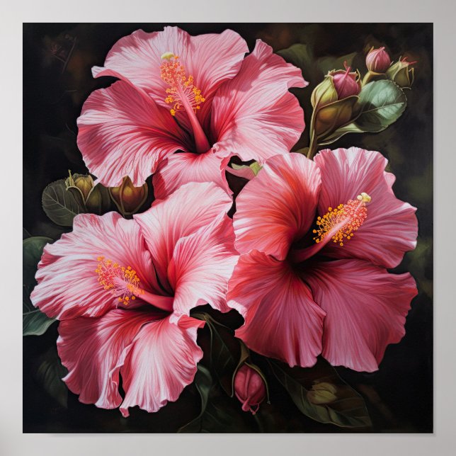 Poster av rosa Hibiscus Flower Art Print  (Framsidan)