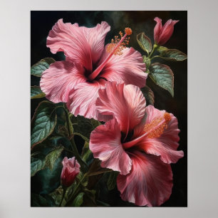 Poster av rosa Hibiscus Flowers Art Skriv ut