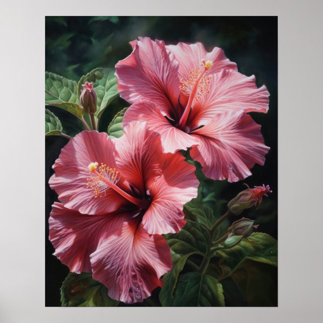 Poster av rosa Hibiscus Flowers Art Skriv ut (Framsidan)