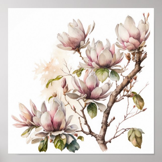 Poster av rosa Magnolia Flowers Art Skriv ut (Framsidan)