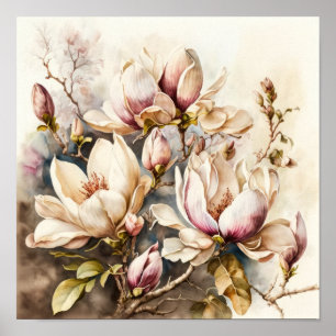 Poster av rosa Magnolia Flowers Art Skriv ut