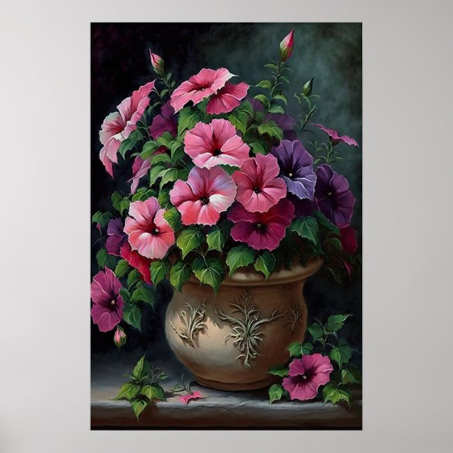 Poster av rosa Petunias Flower Art Print  (Framsidan)