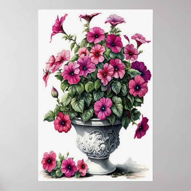 Poster av rosa Petunias Flower Art Print  (Framsidan)