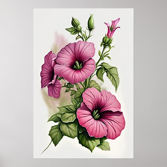 Poster av rosa Petunias Flower Art Print  (Framsidan)