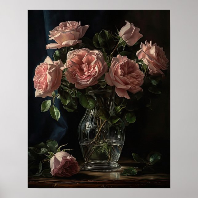 Poster av rosa ros-blommor (Framsidan)