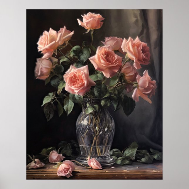 Poster av rosa ros-blommor (Framsidan)