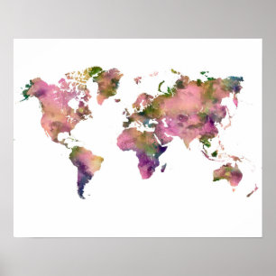 poster av rosa World Map