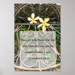 Poster av Rustic Plumeria Frangipani Bible Kärlek-
