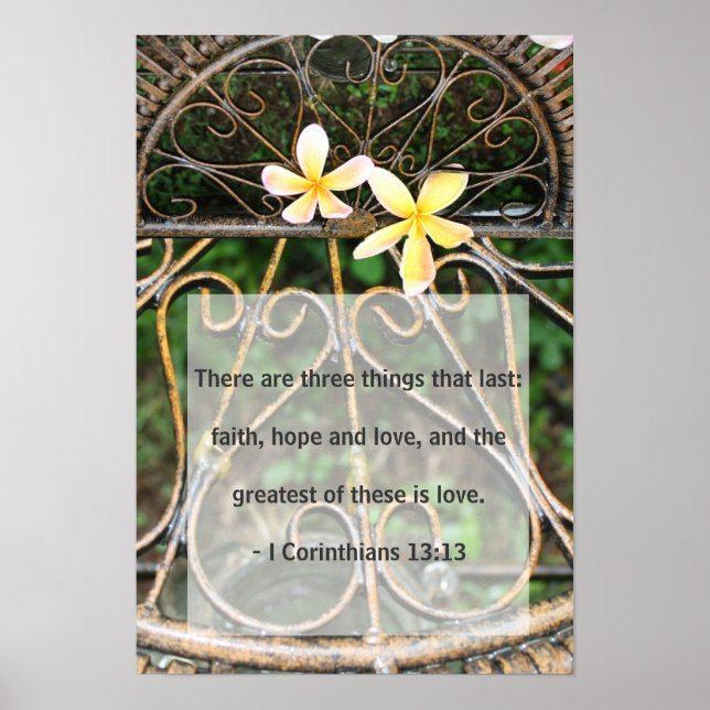 Poster av Rustic Plumeria Frangipani Bible Kärlek- (Framsidan)