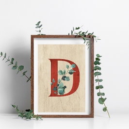 Poster av Rustic Wood & Eucalyptus Brev D Skriv ut