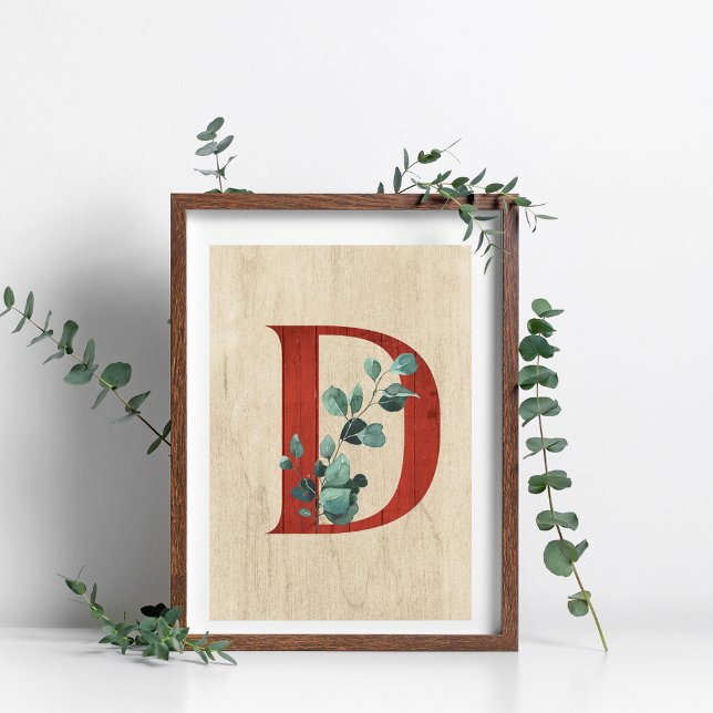 Poster av Rustic Wood & Eucalyptus Brev D Skriv ut (Skapare uppladdad)