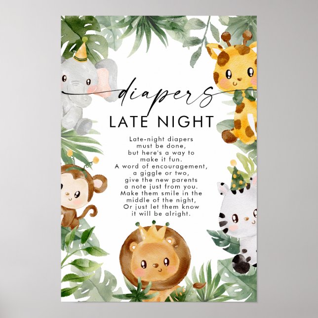 Poster av Safari Diaper Night Baby Shower (Framsidan)