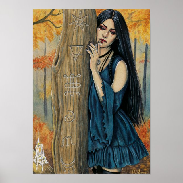 Poster av Samhain gotiic Autumn Witch Fantasy Art (Framsidan)