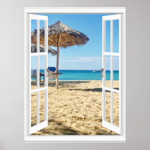 Poster av Sandy Beach and Sea Window View