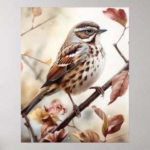 Poster av sång Sparrow Bird Art-utskrift