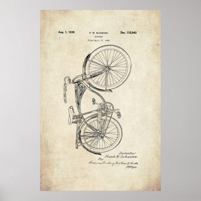 Poster av Schwinn Bicycle Patent (Framsidan)