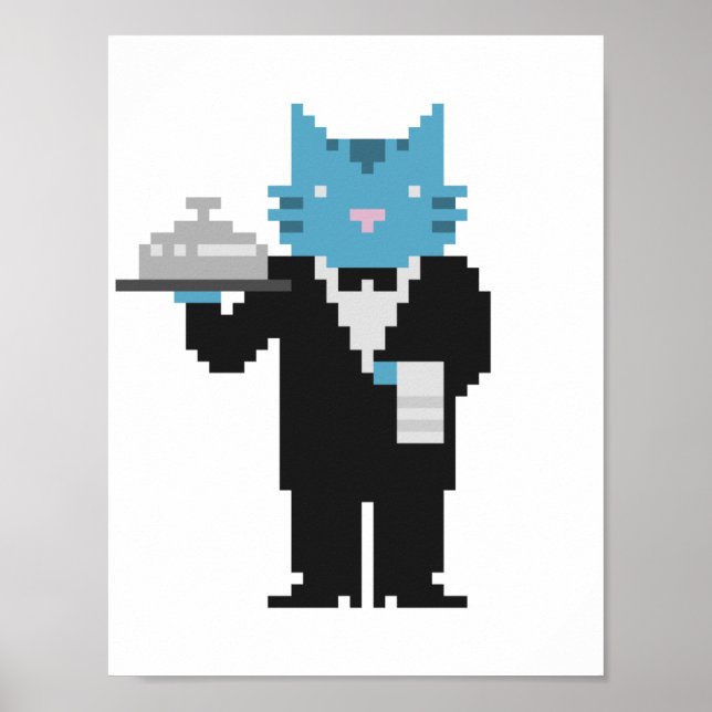 Poster av servitör Cat Pixel Art (Framsidan)