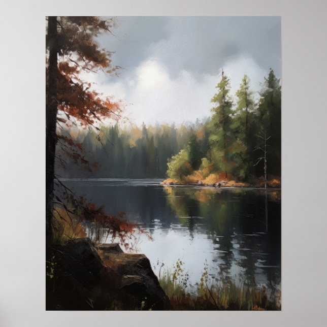 Poster av Sjöns liggande målning Skriv ut (Framsidan)