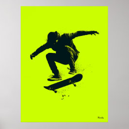 Poster av skater - Svart Silhouette på Neon Grönt