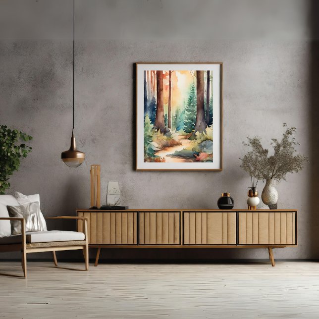 Poster av skogsträd i vattenfärgen (Forest Woodsy in Watercolor Poster)