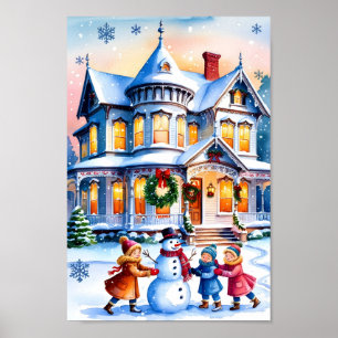 Poster av snö-täckt Victorian House Wall Art Print