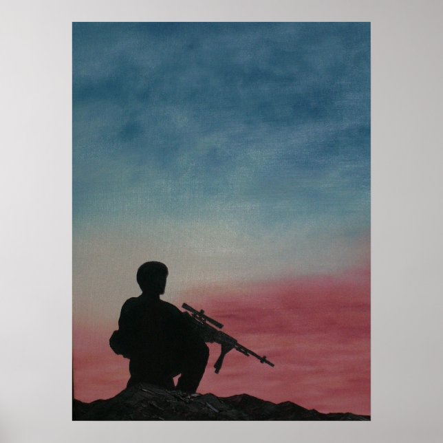 Poster av Soldier Silhouette Red White och Blue (Framsidan)
