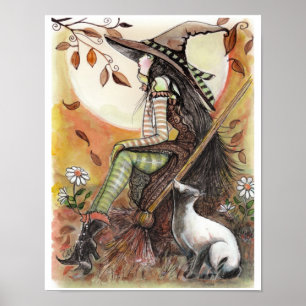 POSTER av söt Witch och Black Cat