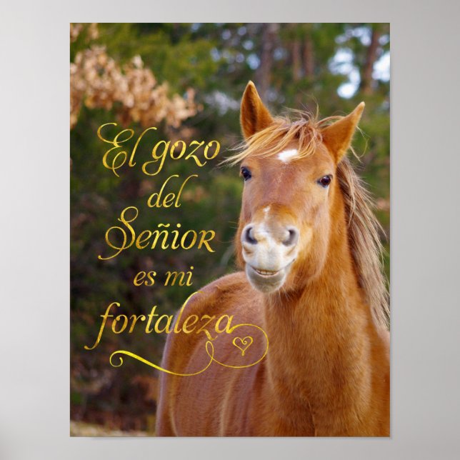 Poster av spanska Bible Verse Smiling Horse (Framsidan)